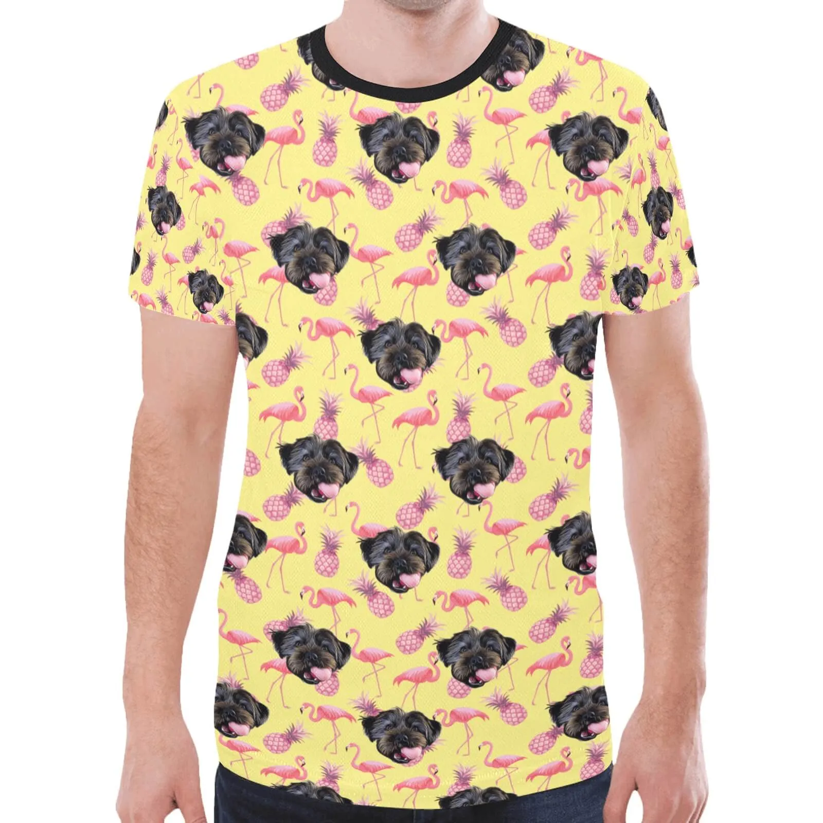 Mens Dog Photo T-Shirt - Flamingo Power