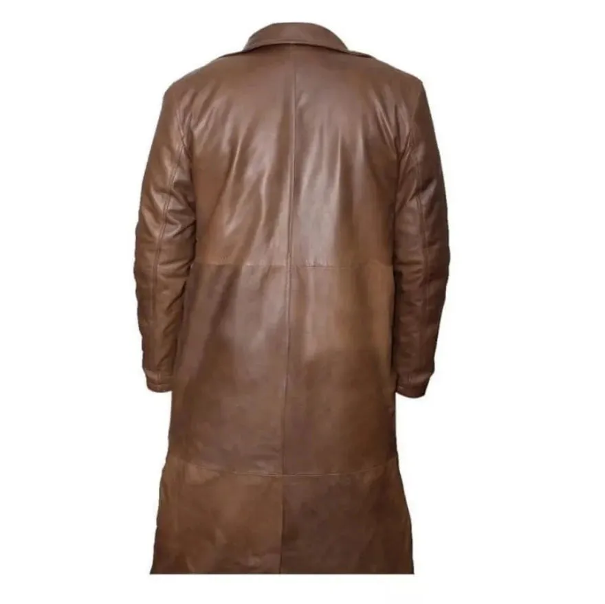 Mens Leather Trench Coat Brown