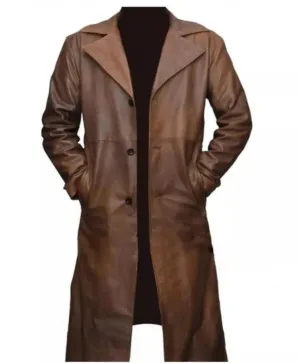 Mens Leather Trench Coat Brown