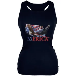 MERICA Laser Eagles Black Juniors Soft Tank Top