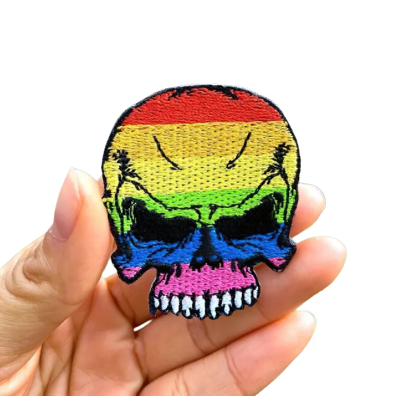 Multicolored Skull Iron-On Patch For Jackets / Stylish Embroidered For Clothes