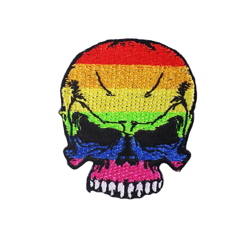 Multicolored Skull Iron-On Patch For Jackets / Stylish Embroidered For Clothes