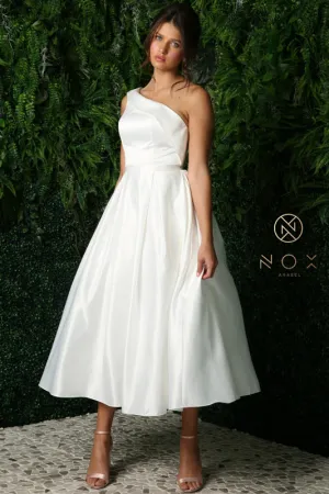 NOX ANABEL JE931W One Shoulder Tea Length Bridal Dress