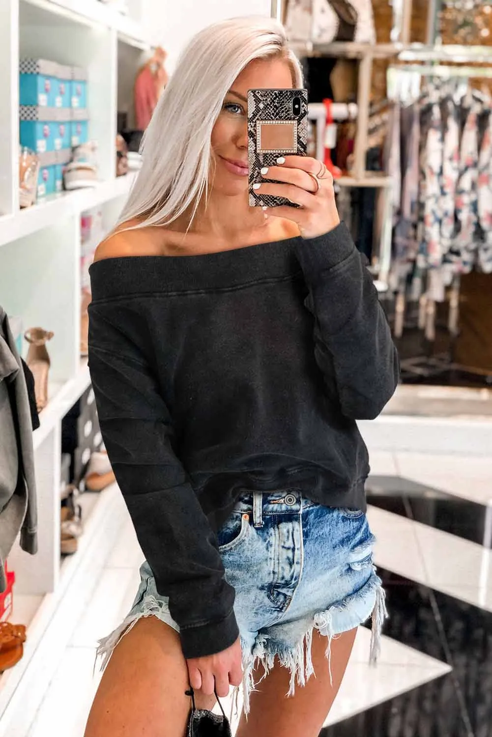 Off The Shoulder Mineral Wash Pullover