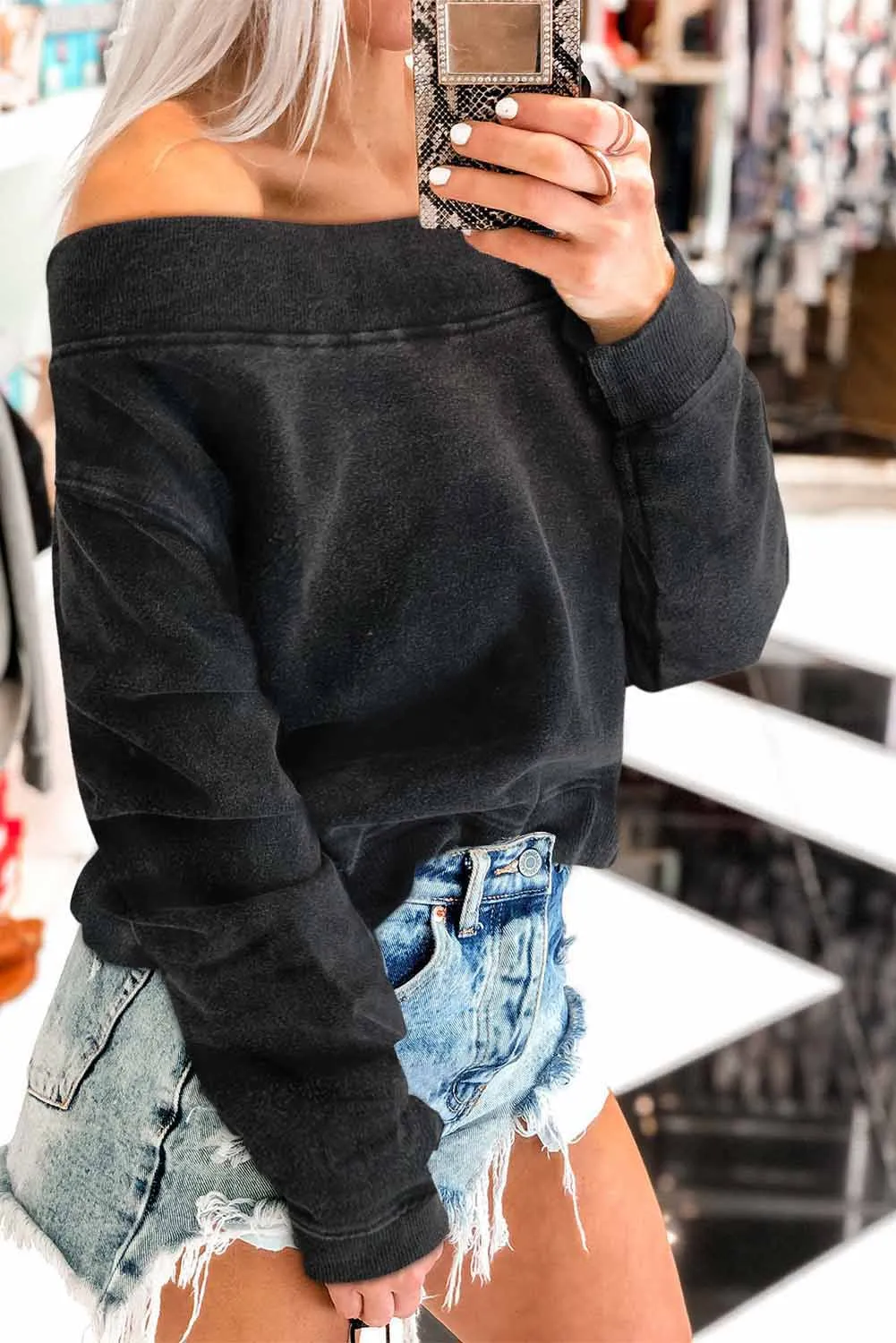 Off The Shoulder Mineral Wash Pullover