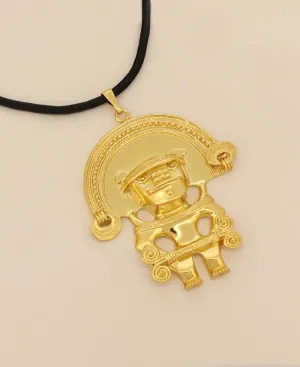 Pre-Colombian Gold Plated Tairona Symbol Large Pendant Necklace