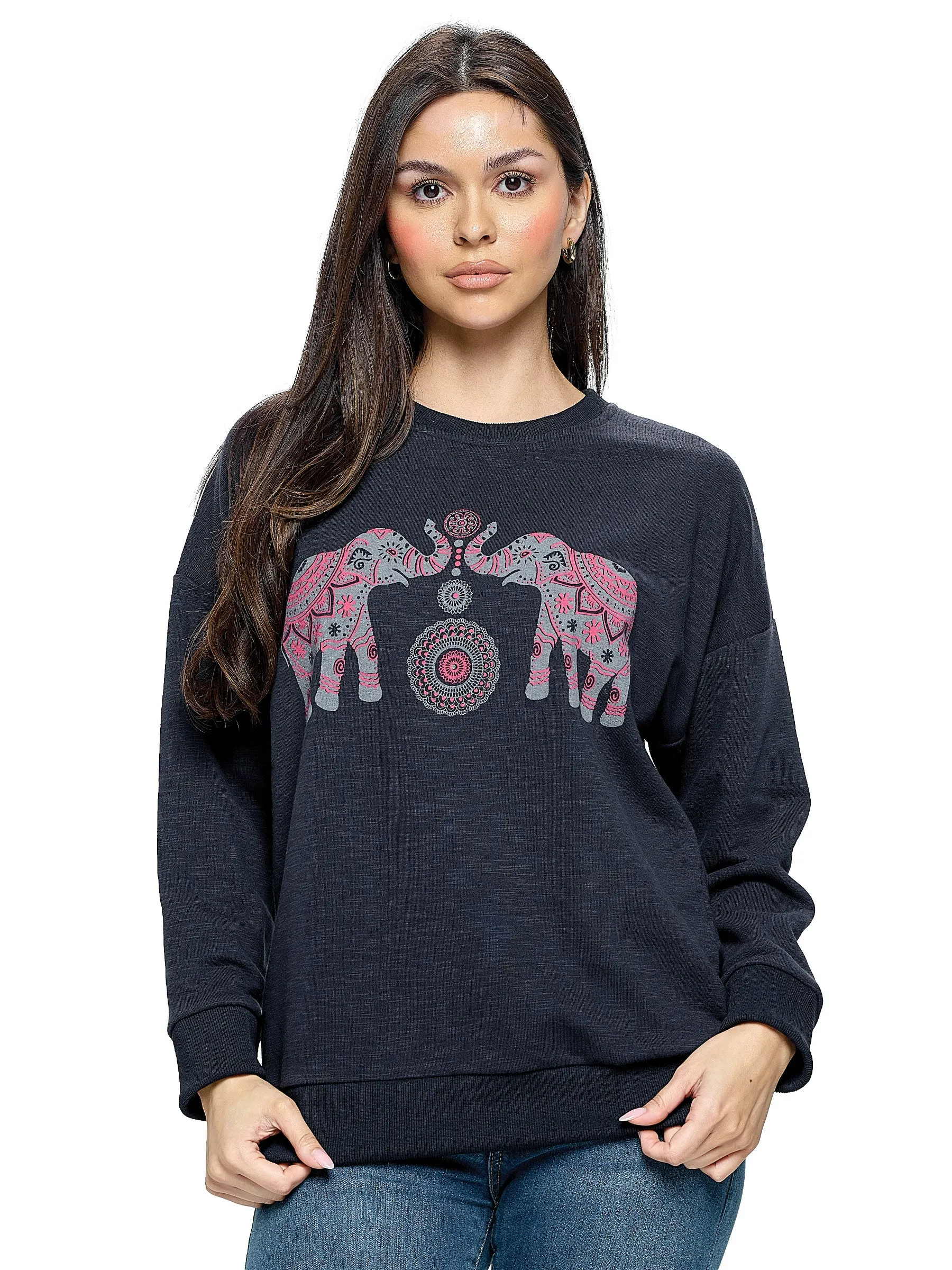 Pullover Elephants Print Mandala Boho