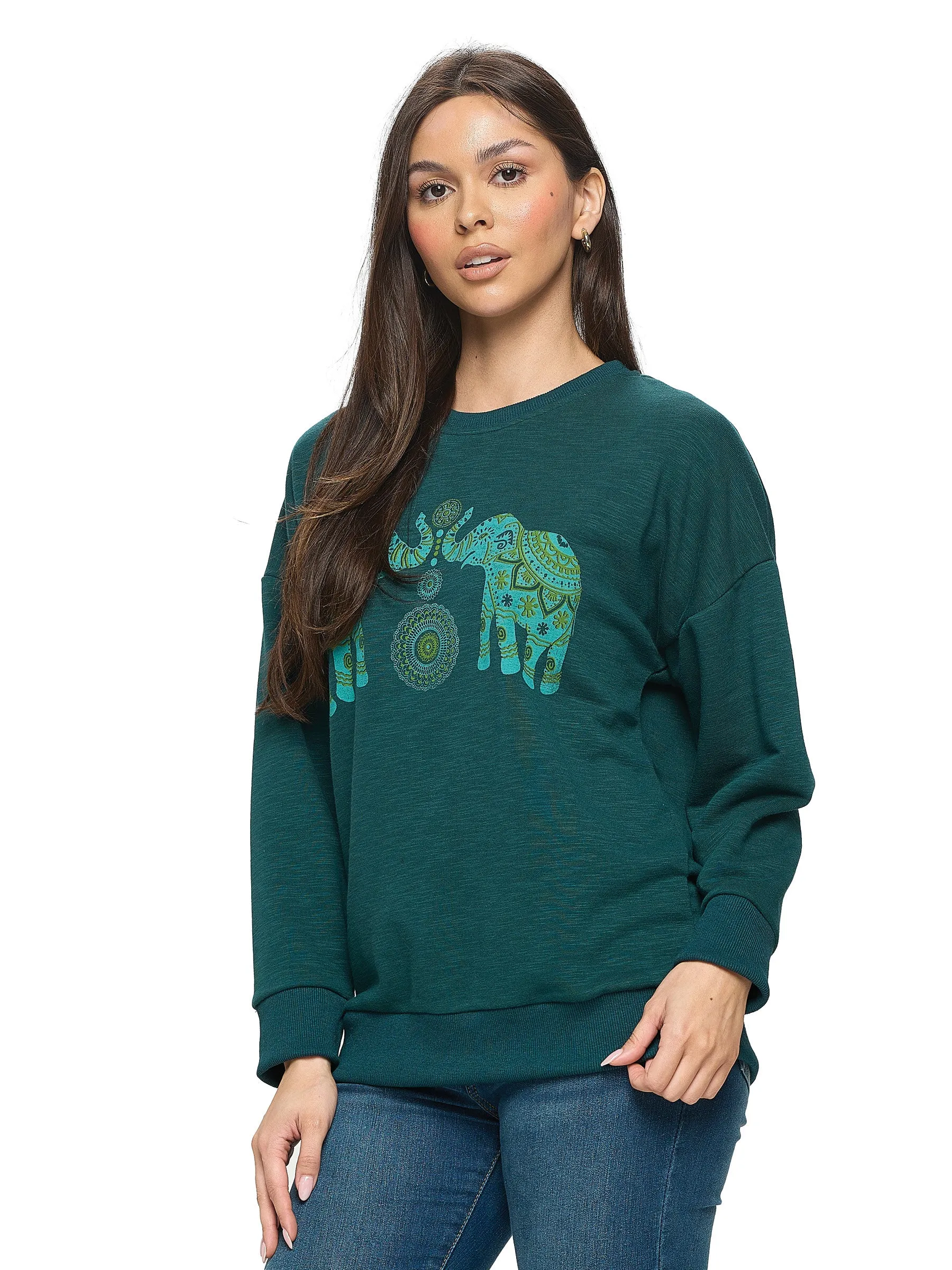 Pullover Elephants Print Mandala Boho