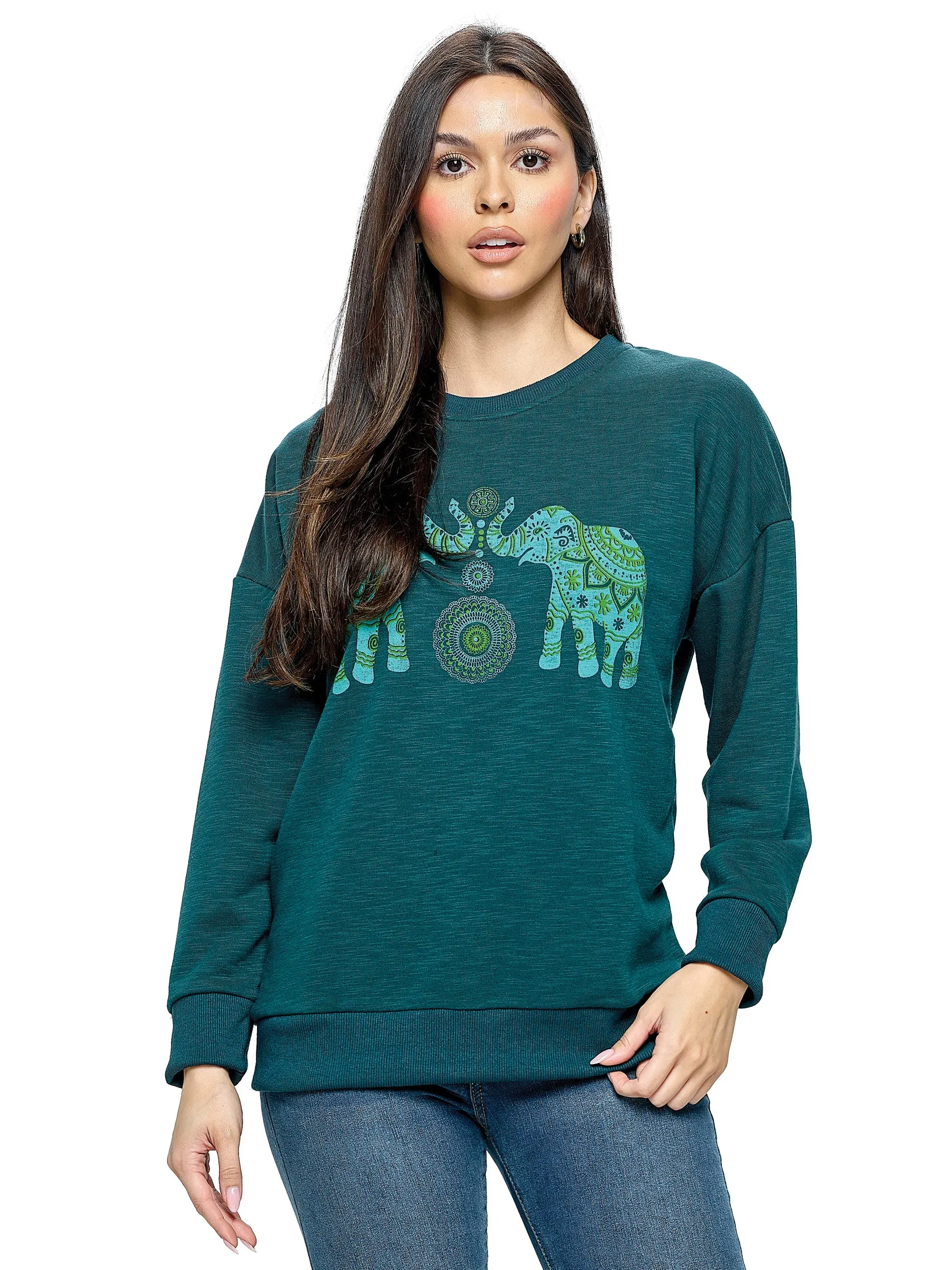 Pullover Elephants Print Mandala Boho