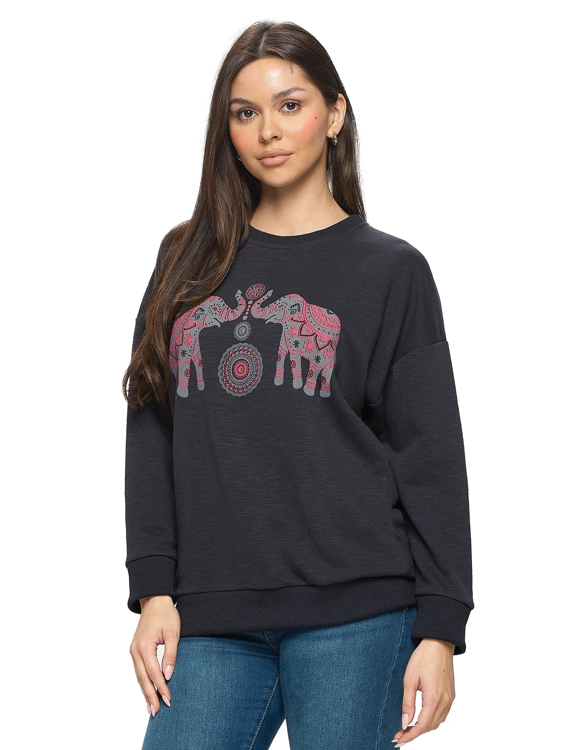 Pullover Elephants Print Mandala Boho