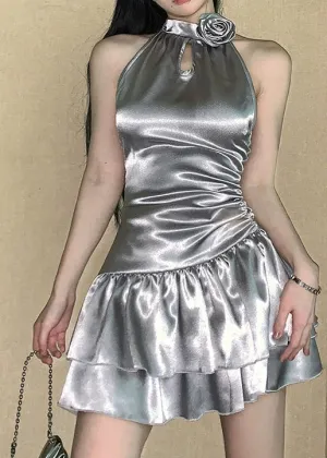 Sexy Silver Suspender Halterneck Dress (pretty)