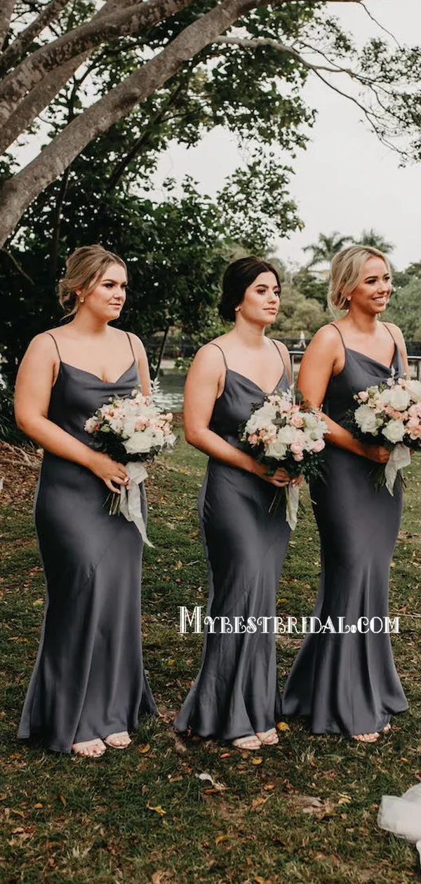 Simple Spaghetti Straps Mermaid Charming Long Bridesmaid Dresses, BDS0169