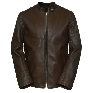 Snap Button Collar Desire Brown Leather Jacket