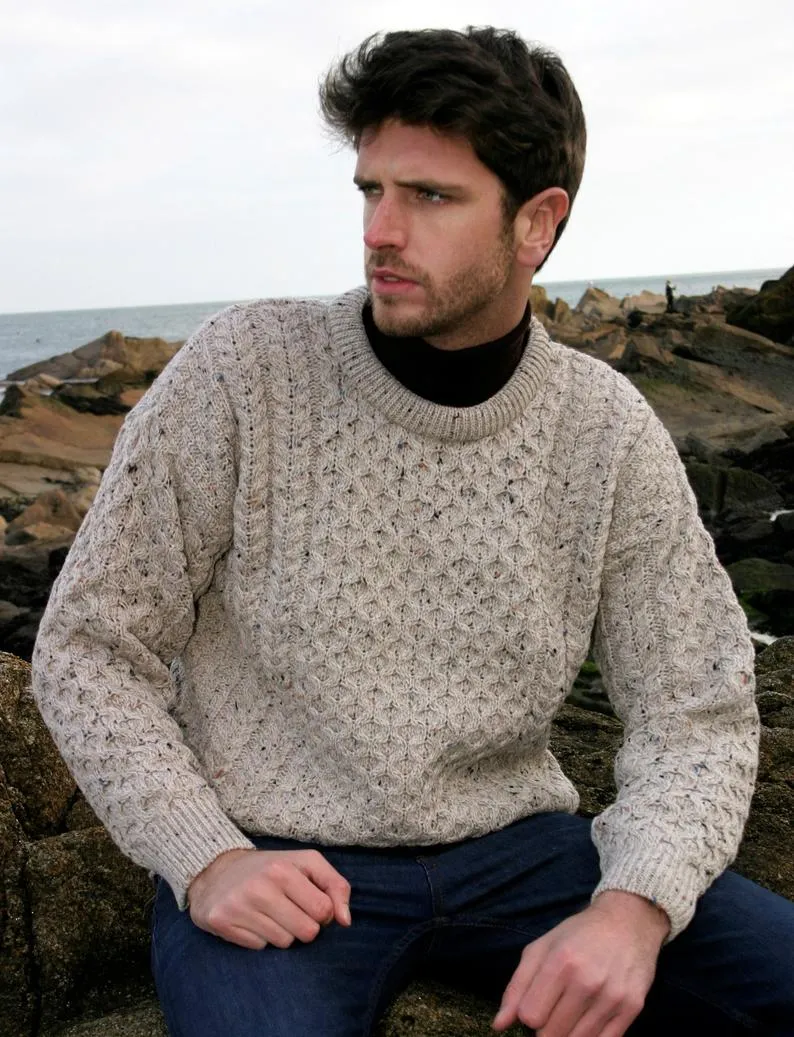 TRADITIONAL MEN'S ARAN SWEATER SUPER SOFT-OATMEAL