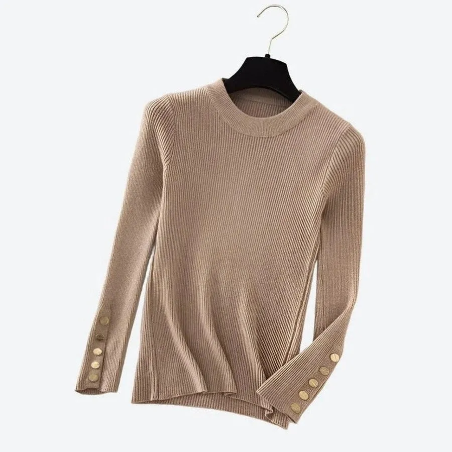 Trendy Button-Sleeve Ribbed Knit Sweaters