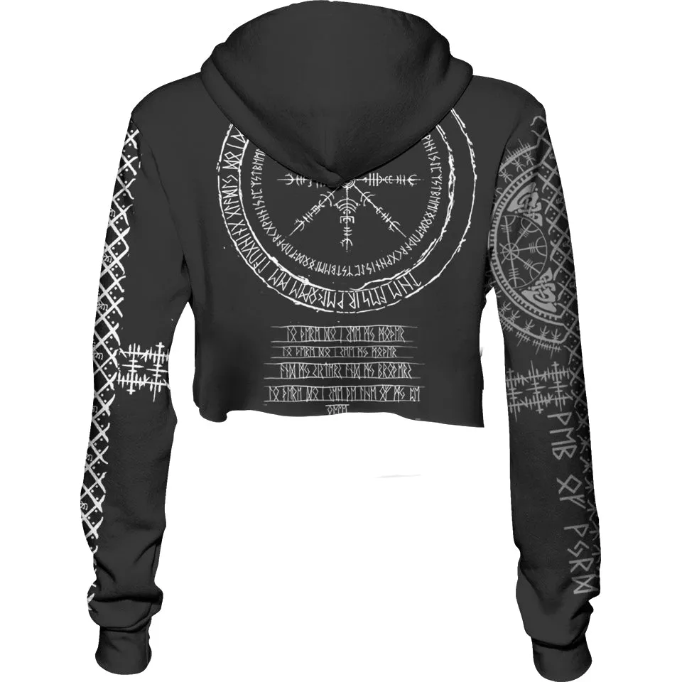 Viking Runes Crop Hoodie - Black Edition