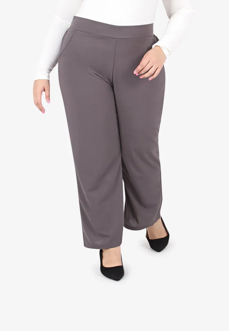 Wilia Basic Straight Leg Pants - Grey