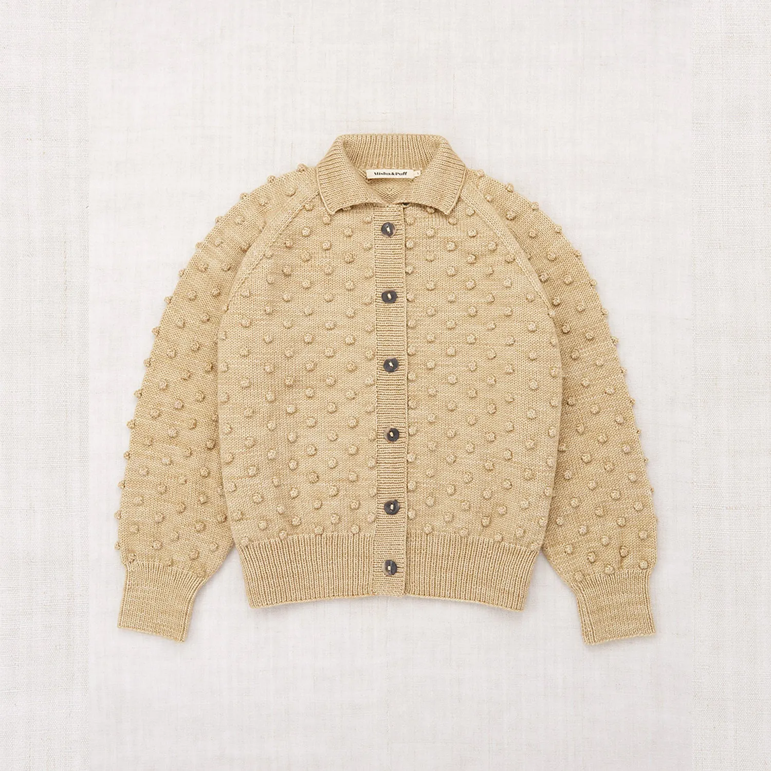 Womens Hand Knit Merino Wool Popcorn Polo Cardigan - Alabaster